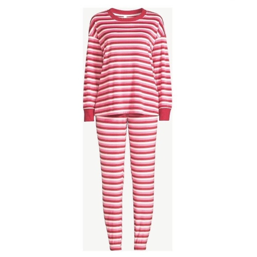 Joyspun Womens Velour 3 Piece Pajama Sleep Set 2X 18W-20W New with Tags Striped